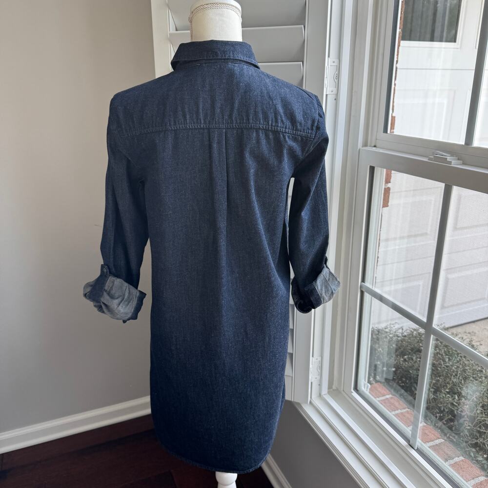 LOFT Denim Shirt Dress Blue Chambray Long Sleeve Roll Tab Sleeves Womens Small - Picture 2 of 12